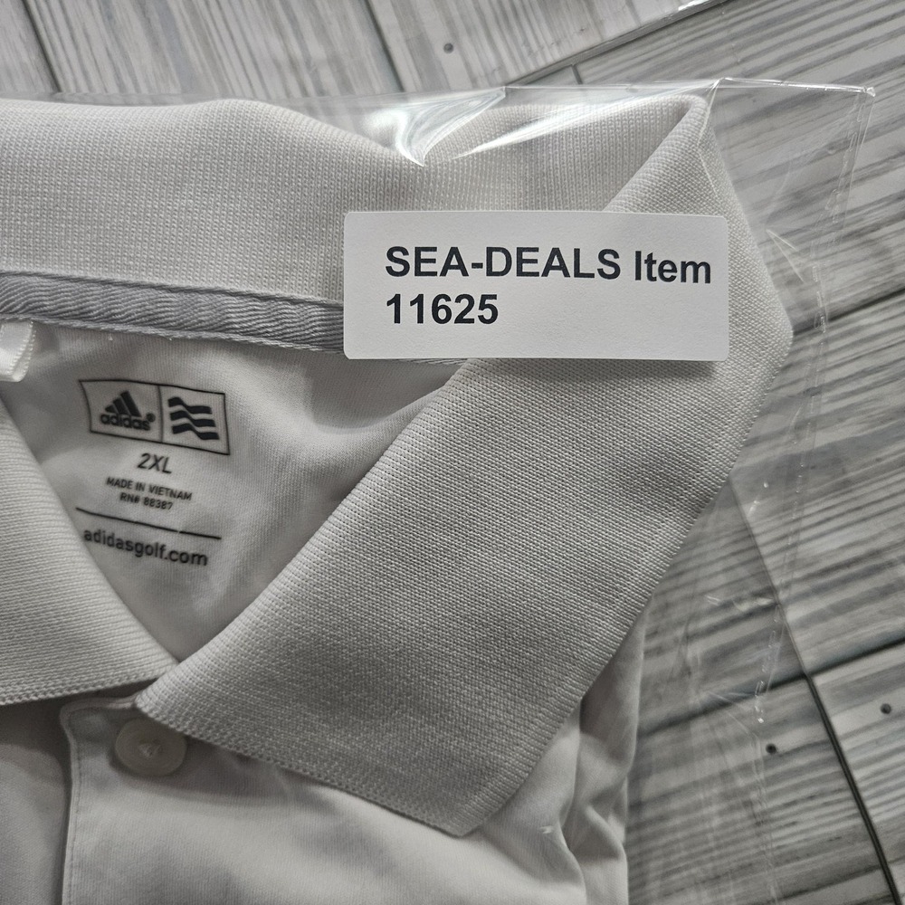 Adidas Polo Shirt Mens 2XL White Golf Performance 3 Stripe Logo Lightweight - Picture 6 of 6